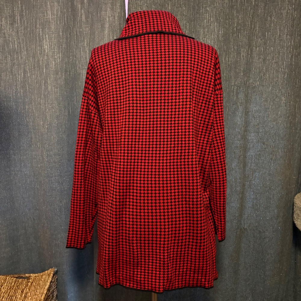 Calvin Klein Red Black Houndstooth Cowl Neck Tunic Sweater (Women's‎ Large) - Picture 4 of 7